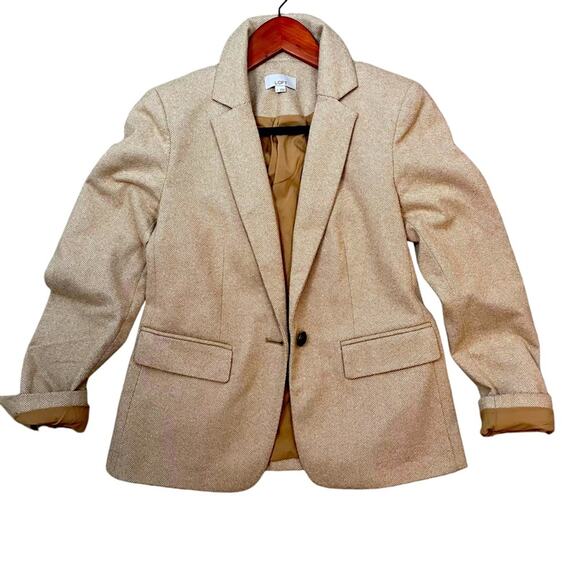 Loft Herringbone Tweed Blazer Womens 0 Camel Tan Schoolboy Academia Preppy 2022 - Picture 1 of 12